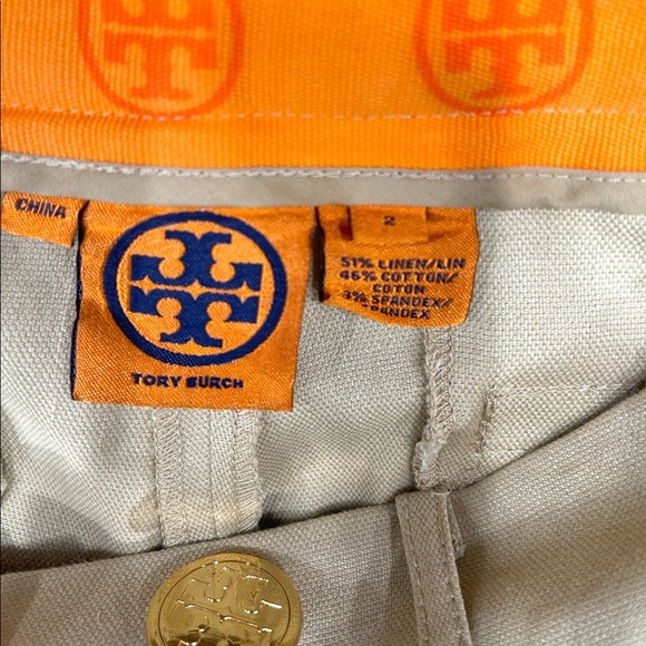 GUC Tory Burch- Light Tan Pants- Gold Hardware. Size 2 - Picture 3 of 3